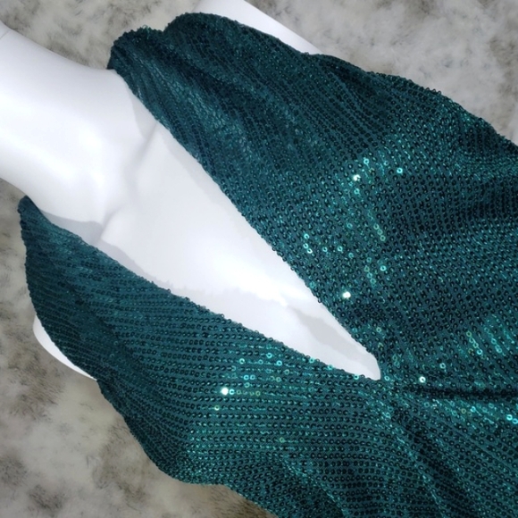 NWT Vint & Love Green Sparkle Sleeveless Sequined & Glitter Wedding Blouse Sz L - Picture 4 of 16